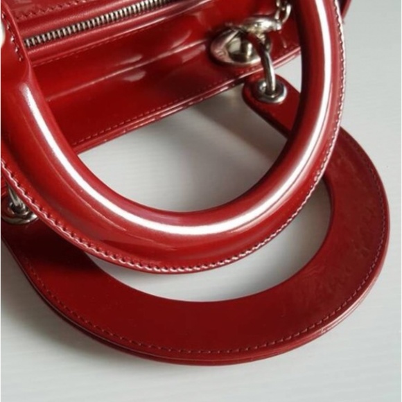 Medium Patent Leather Red Lady Dior Bag with Silver Tone Hardware - Picture 6 of 11